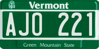 VT license plate AJO221