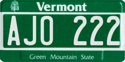 VT license plate AJO222