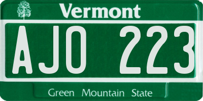 VT license plate AJO223