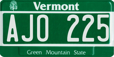 VT license plate AJO225