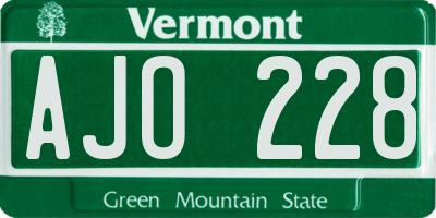 VT license plate AJO228