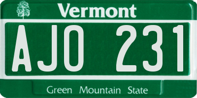 VT license plate AJO231