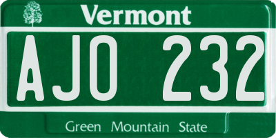 VT license plate AJO232