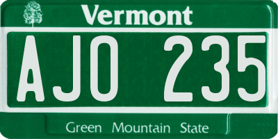 VT license plate AJO235