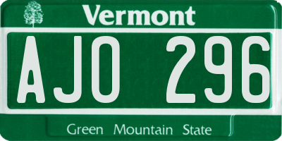 VT license plate AJO296