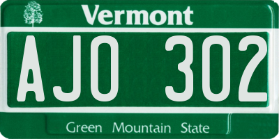 VT license plate AJO302
