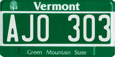 VT license plate AJO303