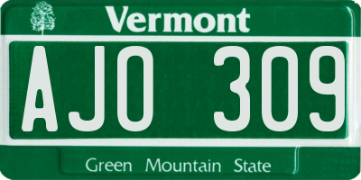 VT license plate AJO309