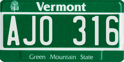 VT license plate AJO316