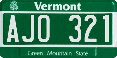 VT license plate AJO321