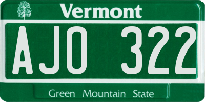 VT license plate AJO322