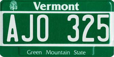 VT license plate AJO325