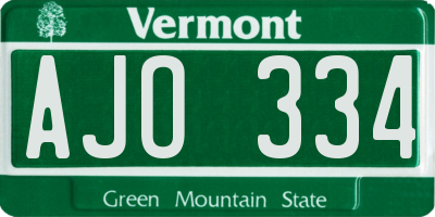 VT license plate AJO334