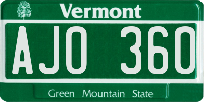 VT license plate AJO360