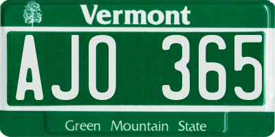 VT license plate AJO365
