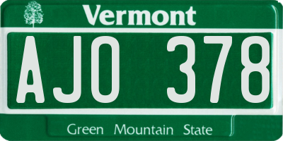 VT license plate AJO378