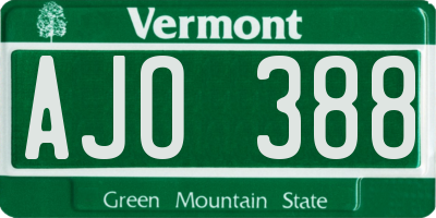 VT license plate AJO388