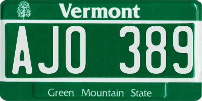 VT license plate AJO389