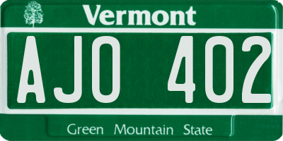 VT license plate AJO402