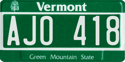VT license plate AJO418