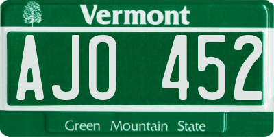 VT license plate AJO452