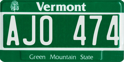 VT license plate AJO474