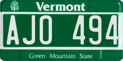 VT license plate AJO494