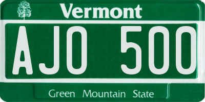 VT license plate AJO500