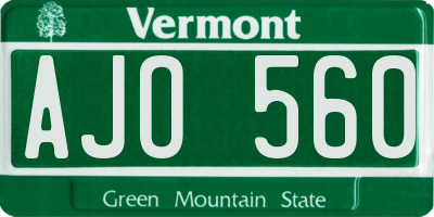 VT license plate AJO560