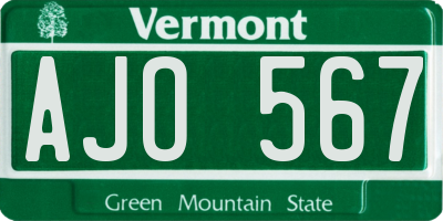 VT license plate AJO567