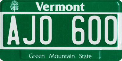 VT license plate AJO600