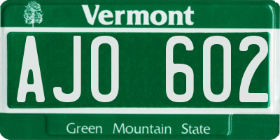 VT license plate AJO602