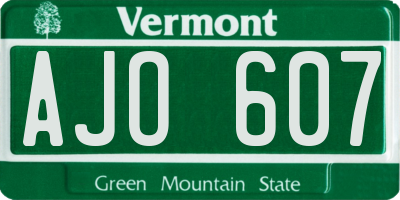 VT license plate AJO607