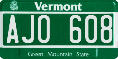 VT license plate AJO608