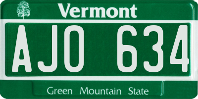 VT license plate AJO634