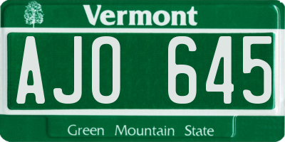 VT license plate AJO645