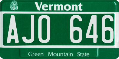 VT license plate AJO646