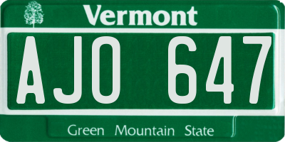 VT license plate AJO647