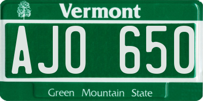 VT license plate AJO650