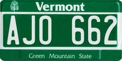 VT license plate AJO662