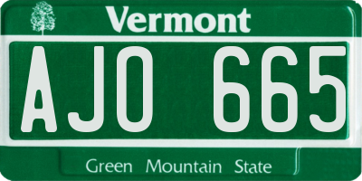 VT license plate AJO665