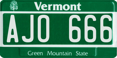 VT license plate AJO666