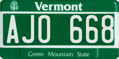 VT license plate AJO668