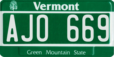VT license plate AJO669