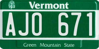 VT license plate AJO671