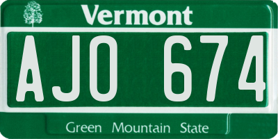 VT license plate AJO674