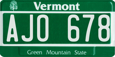 VT license plate AJO678