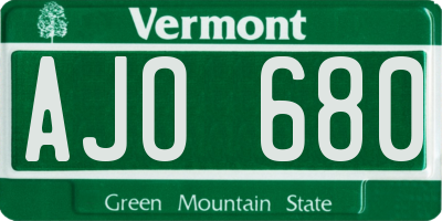 VT license plate AJO680