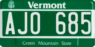 VT license plate AJO685