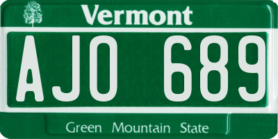 VT license plate AJO689